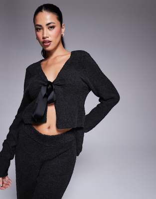 Thumbnail - ASOS DESIGN - Lounge-Strickjacke in Schwarz mit gebundener Vorderseite