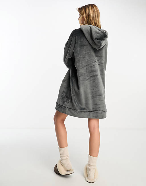 ASOS DESIGN lounge super soft fleece dress in dark gray