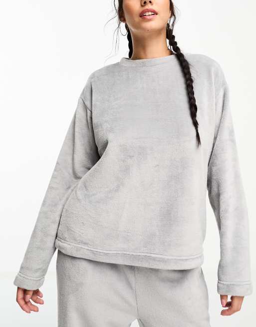 ASOS DESIGN lounge super soft fleece sweatshirt & sweatpants set in gray