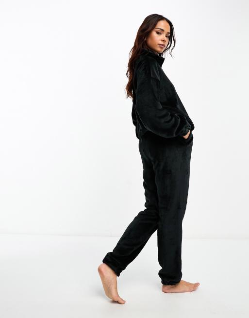 ASOS DESIGN Tall lounge super soft rib oversized hoodie with splits & legging  set in black