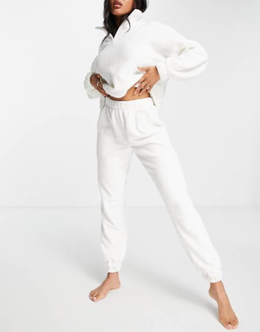 ASOS DESIGN lounge super soft fleece zip up sweat & jogger set in cream, 4 of 4