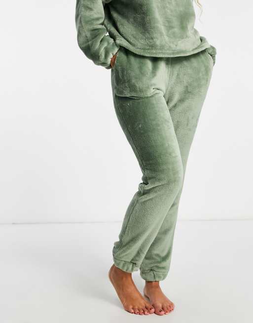 ASOS DESIGN lounge rib velour sweat & legging set in cream