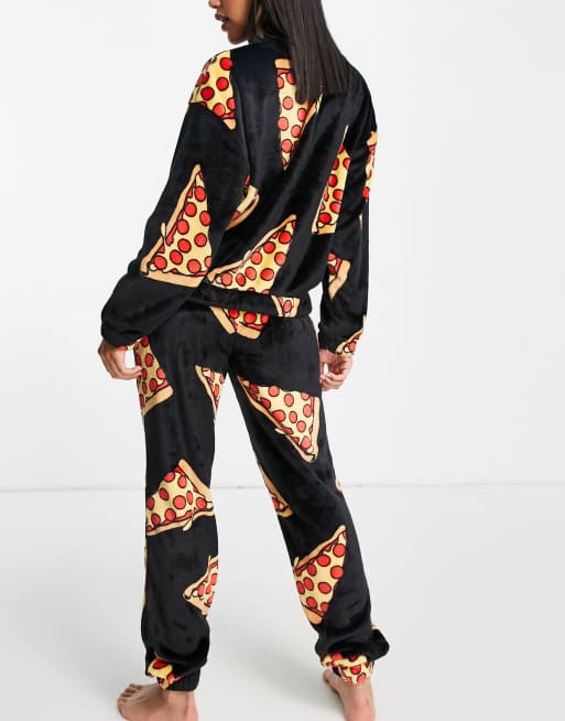 ASOS DESIGN lounge super soft pizza fleece sweat & trackies set in black, 4 of 4