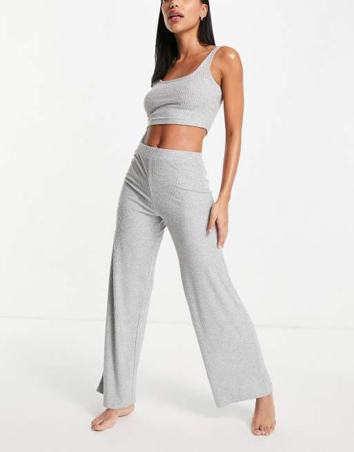 Wide Leg Lounge Pants Set, Lounge Crop Top Pants Set