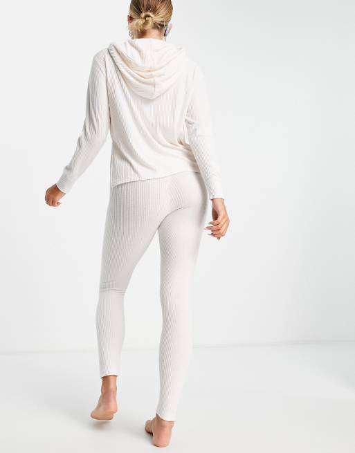 ASOS DESIGN lounge super soft rib oversized hoodie with splits & legging set  in cream