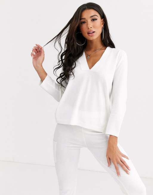 ASOS DESIGN – Wysokiej jakości wygodny komplet z dzianiny: sweter z głębokim dekoltem i joggersy z kieszeniami, 2 z 2