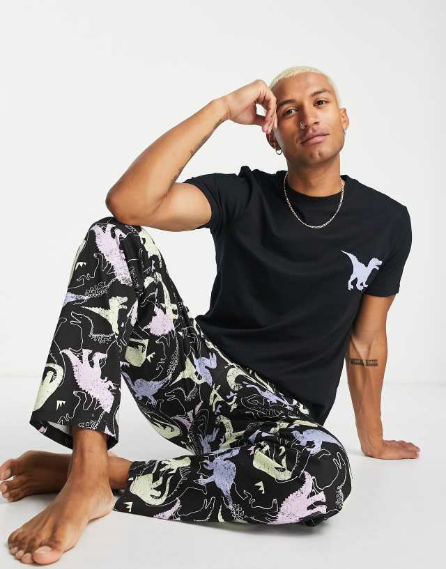 ASOS DESIGN lounge t-shirt and pants pajama set in dinosaur print