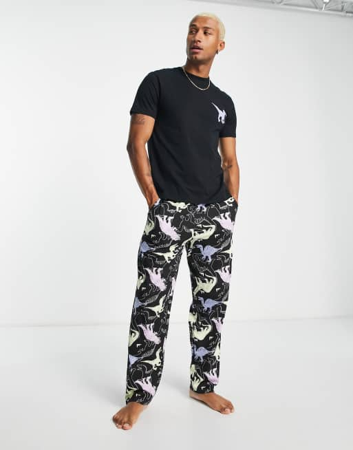 ASOS DESIGN lounge t-shirt and pants pajama set in dinosaur print