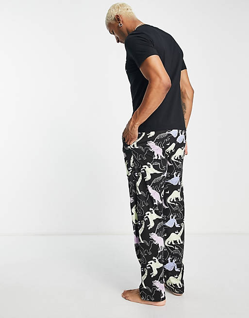Omleiden Janice voldoende ASOS DESIGN lounge t-shirt and pants pajama set in dinosaur print | ASOS