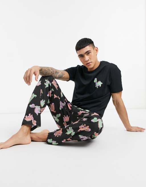 Men pajama set in floral black