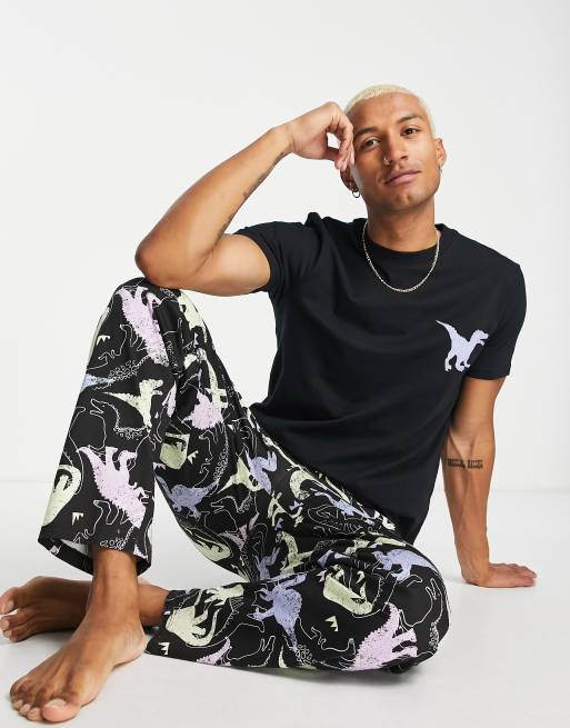 ASOS DESIGN lounge t-shirt and pants pyjama set in dinosaur print