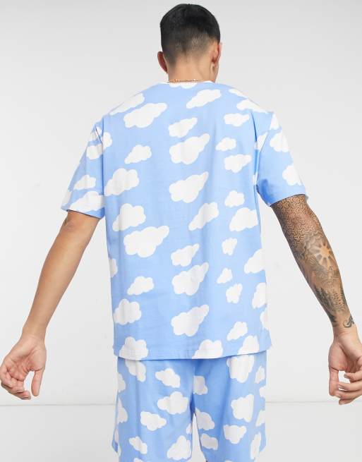 Cloud Print Shirt And Swim Shorts Set