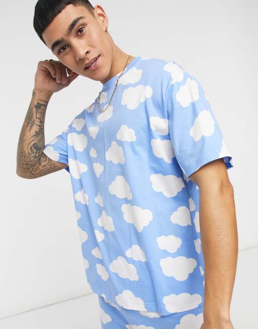 ASOS DESIGN lounge T-shirt and shorts pajama set with cloud print in blue