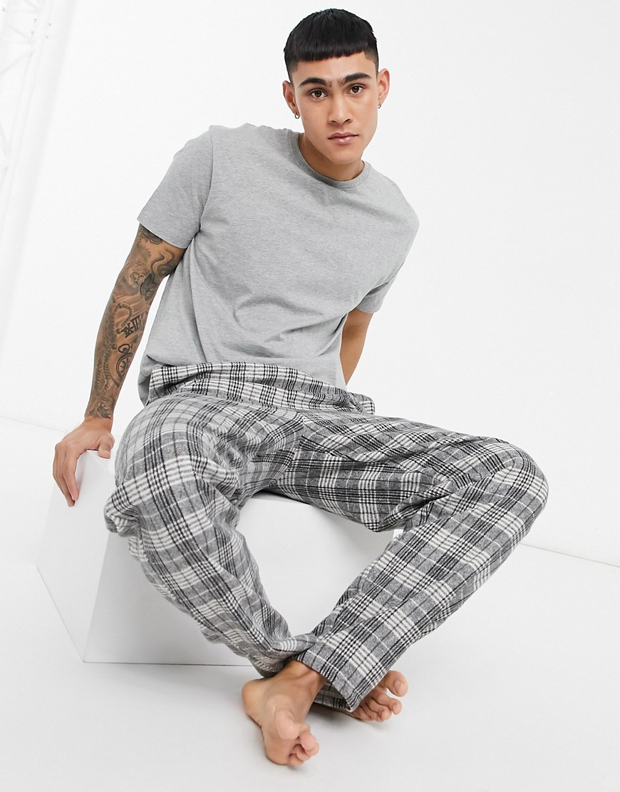 ASOS DESIGN lounge t-shirt and soft plaid pant pajama set-Multi