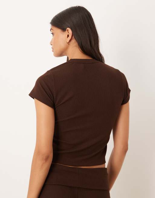 ASOS DESIGN Lounge - T-shirt mini mix & match a coste marrone cioccolato, 3 di 4