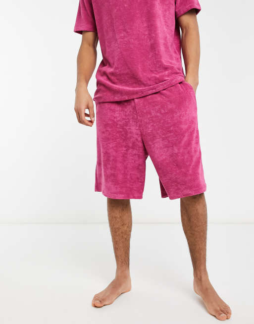 ASOS DESIGN lounge towelling oversized t shirt and short set in warm pink