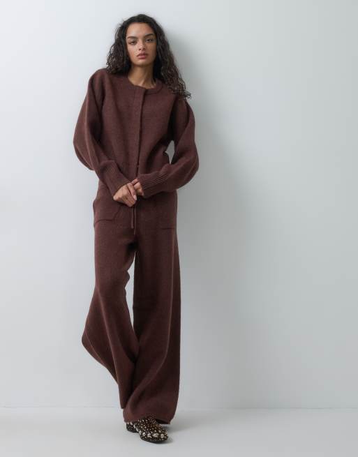 ASOS DESIGN lounge bomber jacket & trouser co-ord in chocolate, 2 of 3