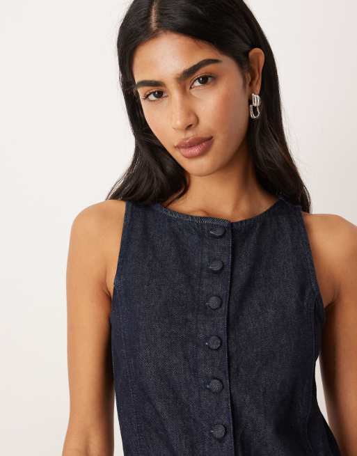 ASOS DESIGN Lounge - Tuta jumpsuit con fondo ampio e bottoni in denim rinse, 3 di 4