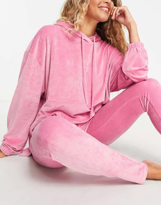 ASOS DESIGN lounge velour hoodie & legging set in pink