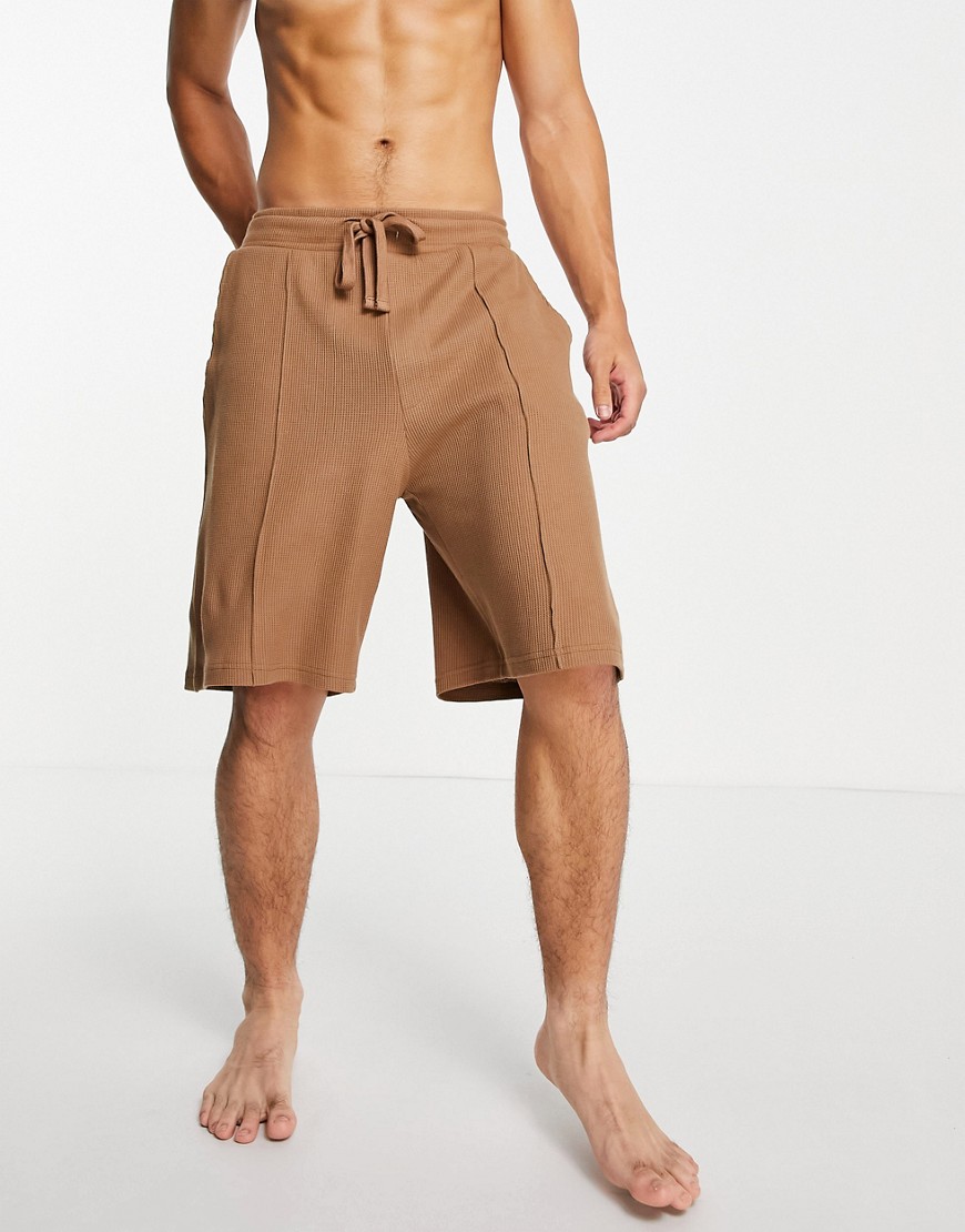 ASOS DESIGN lounge waffle shorts in beige-Neutral