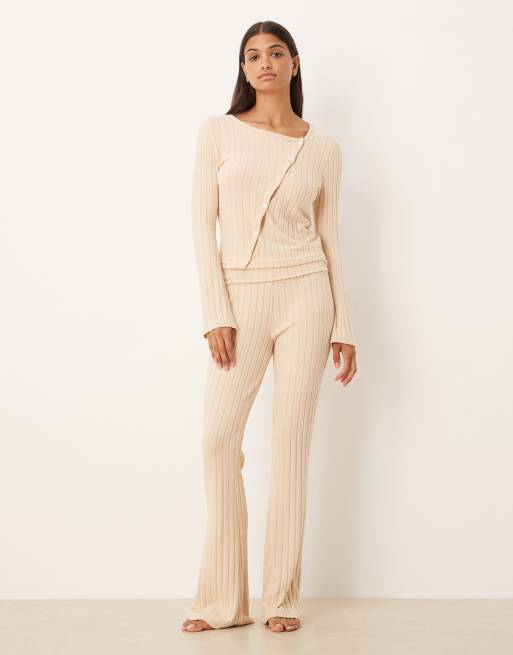ASOS DESIGN lounge wide rib knit asymmetric cardigan in stone
