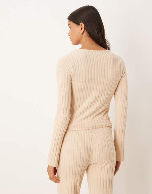 ASOS DESIGN lounge wide rib knit asymmetric cardigan in stone
