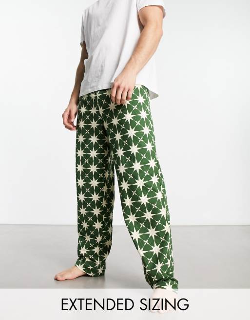 ASOS DESIGN - Loungebroek in groen met sterrenprint, deel van co-ord set