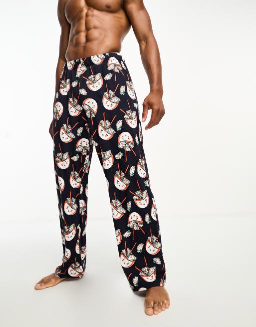 ASOS DESIGN - Loungebroek in marineblauw met wonton-print
