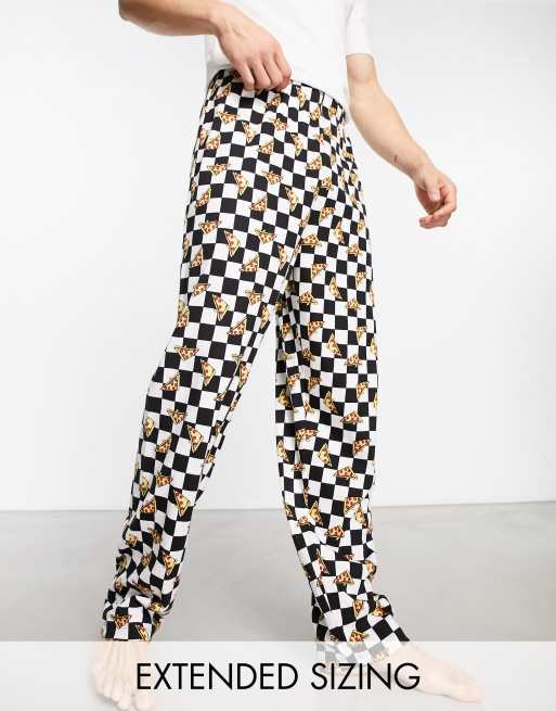 ASOS DESIGN - Loungebroek in zwart-witte raster ruit met pizzaprint