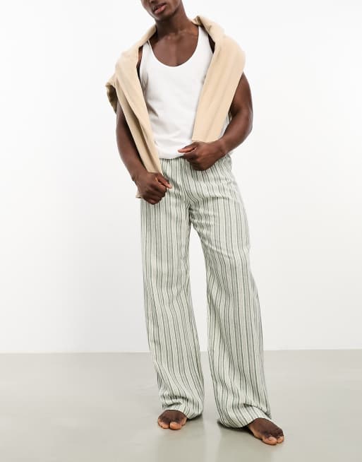 ASOS DESIGN - Loungebroek met getextureerde strepen in beige en groen