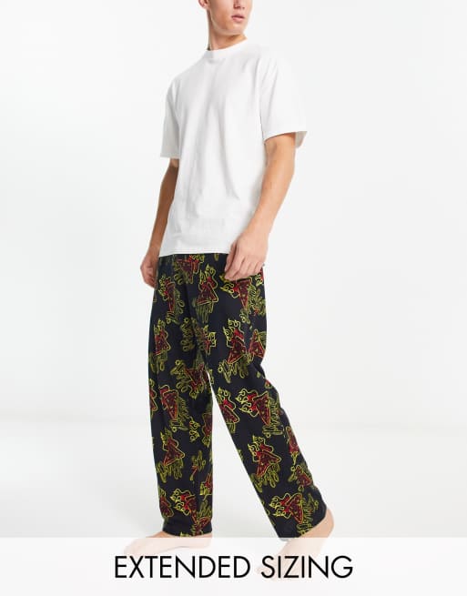 ASOS DESIGN - Loungebroek met vlammende pizzaprint in zwart