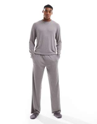 Asos Design Loungewear Set With Long Sleeve Boxy T-shirt In Dark Gray
