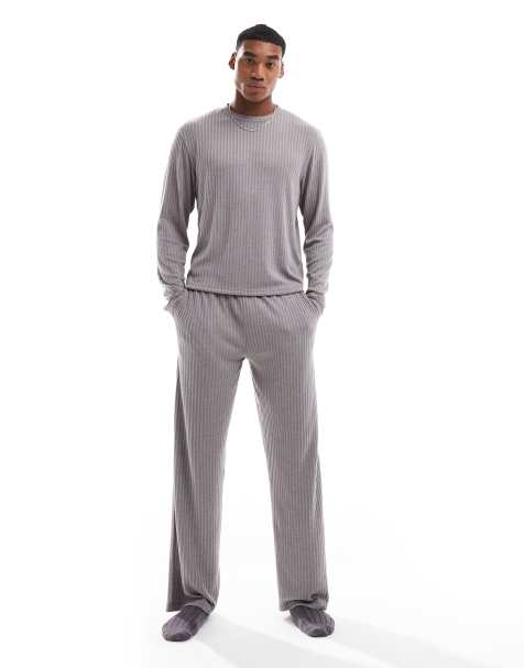 ASOS DESIGN loungewear set with long sleeve boxy t-shirt in dark grey - view 1