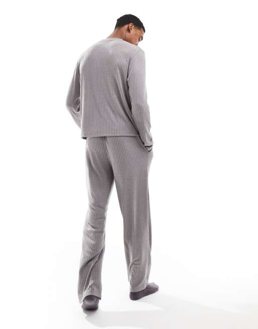 ASOS DESIGN loungewear set with long sleeve boxy t-shirt in dark grey