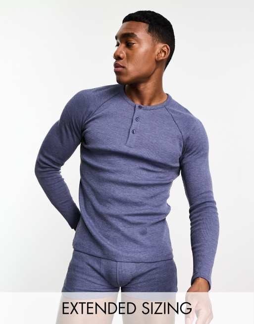 ASOS DESIGN loungewear set with long sleeve top and trunks in navy