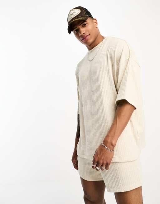 ASOS DESIGN loungewear set with t shirt and shorts in beige