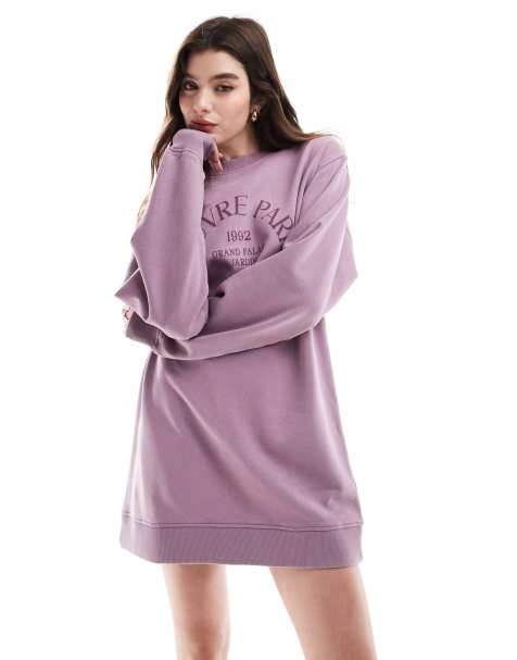 ASOS DESIGN Louvre Paris mini sweatshirt dress in washed lilac - view 1