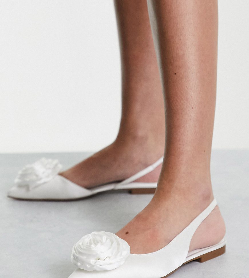 Asos Design Lovable 3d Rose Slingback Ballet Flats In Ivory-white