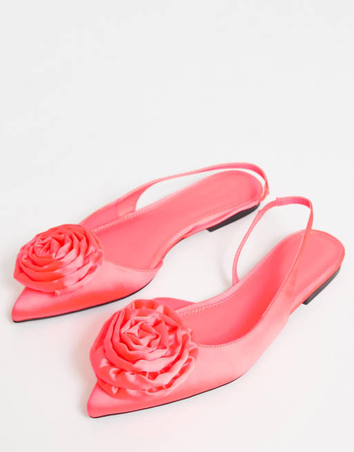 ASOS DESIGN Lovable corsage slingback ballet flats in pink