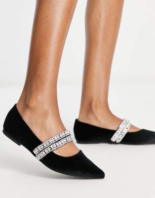 Asos Design Love Affair Embellished Pointed Ballet Flats In Black Velvet
