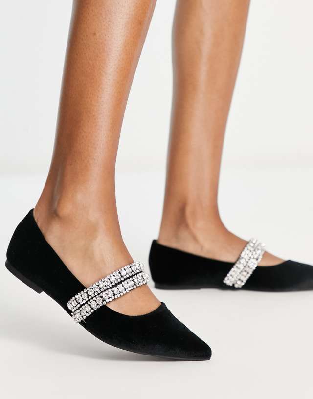 ASOS DESIGN Love Affair embellished pointed ballet flats in black velvet