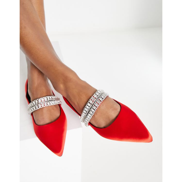 Red satin cheap flat shoes