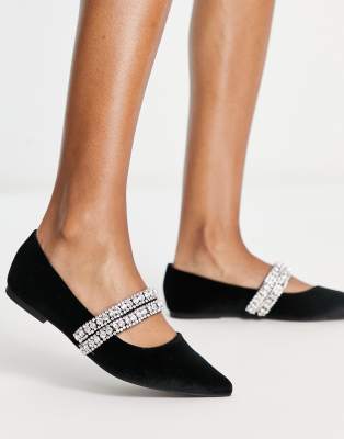 ASOS DESIGN - Love Affair - Spitze, verzierte Ballerinas aus Samt in Schwarz