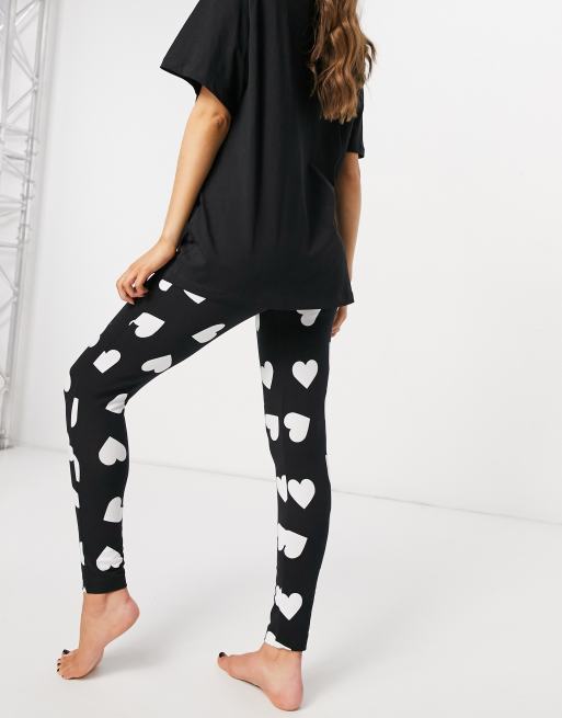 ASOS DESIGN love chain oversized tee legging pajama set in black