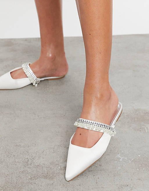 Women Flat Shoes/Love embellished mules in ivory 