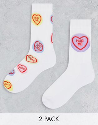 ASOS DESIGN Love Heart sports sock in white