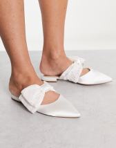 ASOS DESIGN Wide Fit Lavish pointed flats with faux pearl bow trim