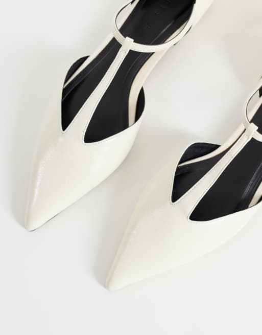 ASOS DESIGN Lover pointed T bar ballets in white, 2 of 4
