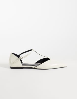 Asos Design Lover Pointed Toe T-bar Ballet Flats In Animal Print