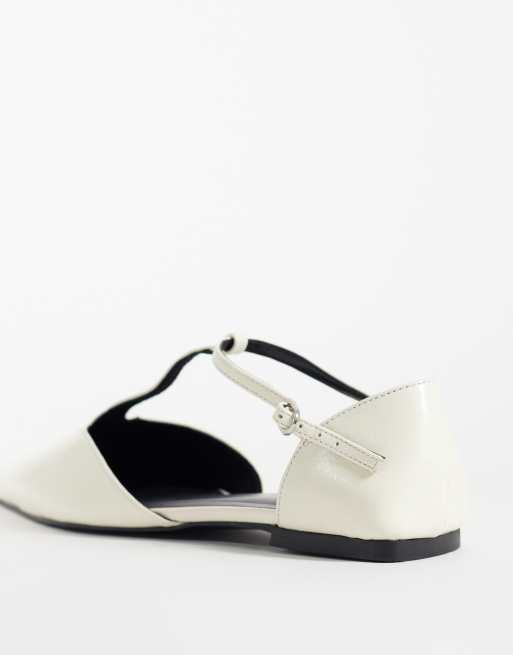 ASOS DESIGN Lover pointed toe t-bar ballet flats in white, 4 of 4
